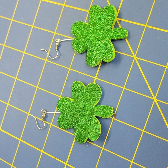 Shamrock 2 Sided Glittered 2.5" Earrings - Picture 1 of 1